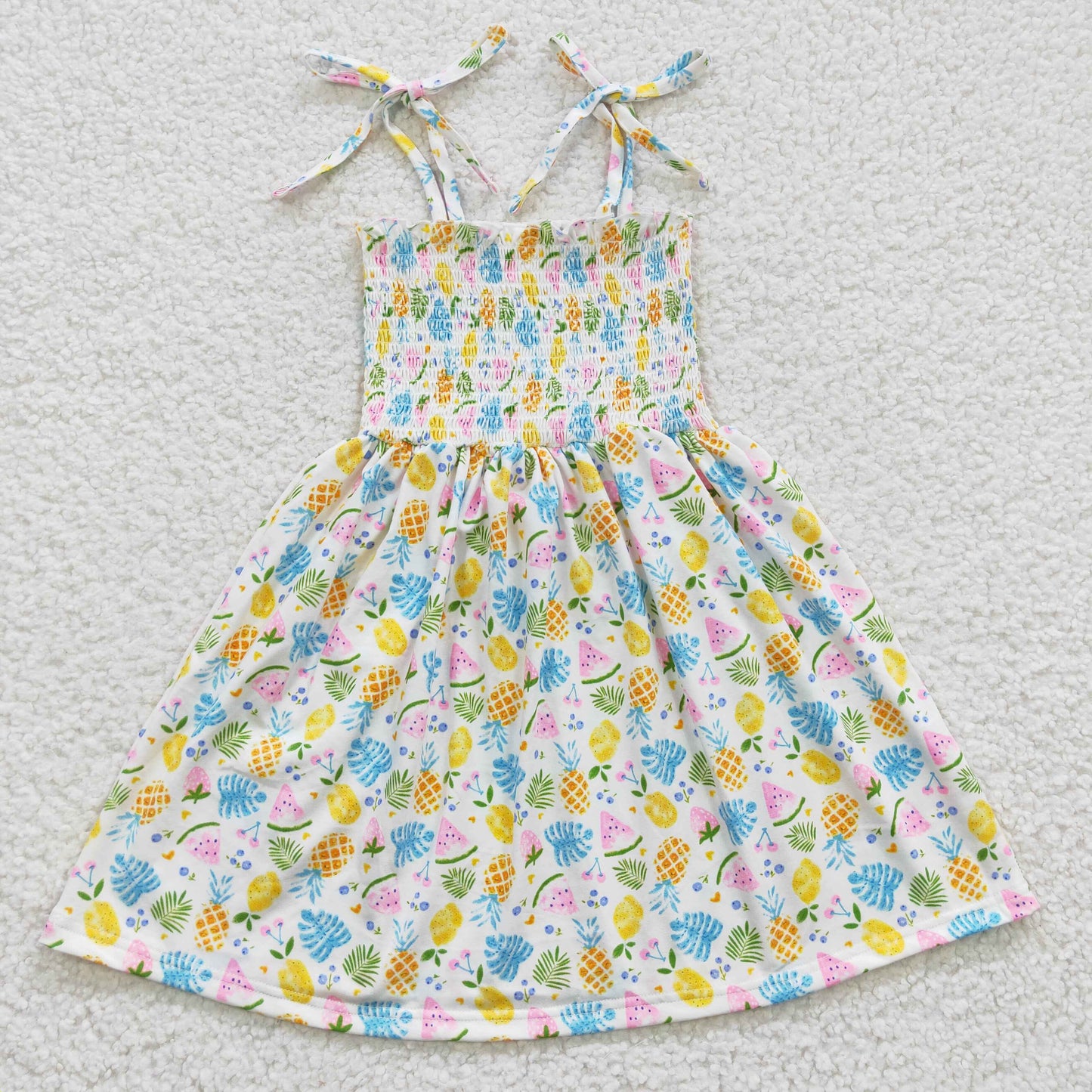 GSD0374 Girls spaghetti strap ananas summer smocking dress