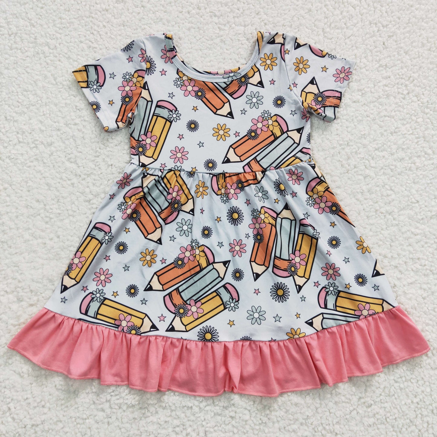 GSD0379 Girls pencil and flowers print back to school dress