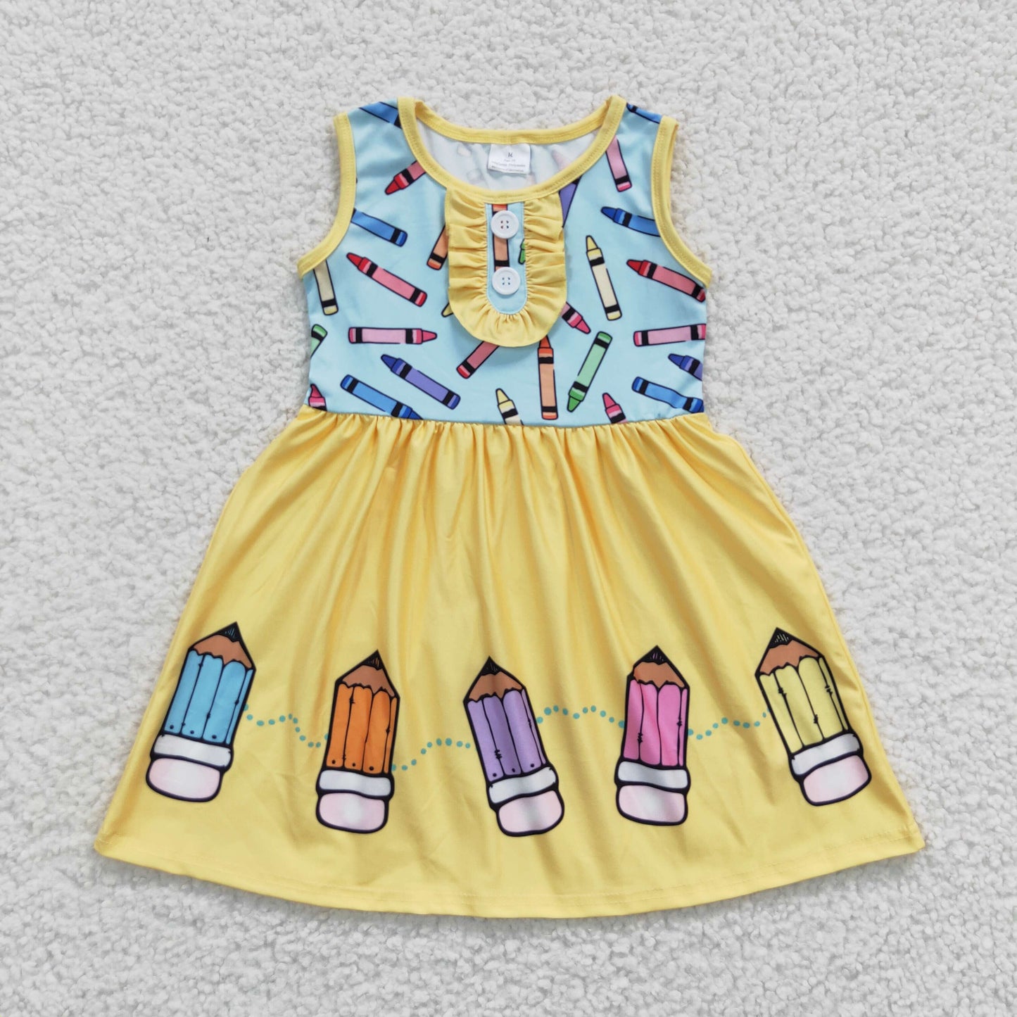 GSD0383 Sleeveless pencil yellow print girls back to school dress