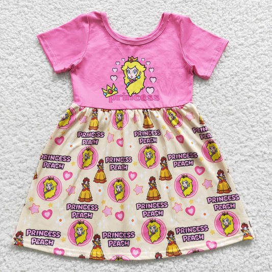 GSD0389 Pink cartoon princess print girls summer dress