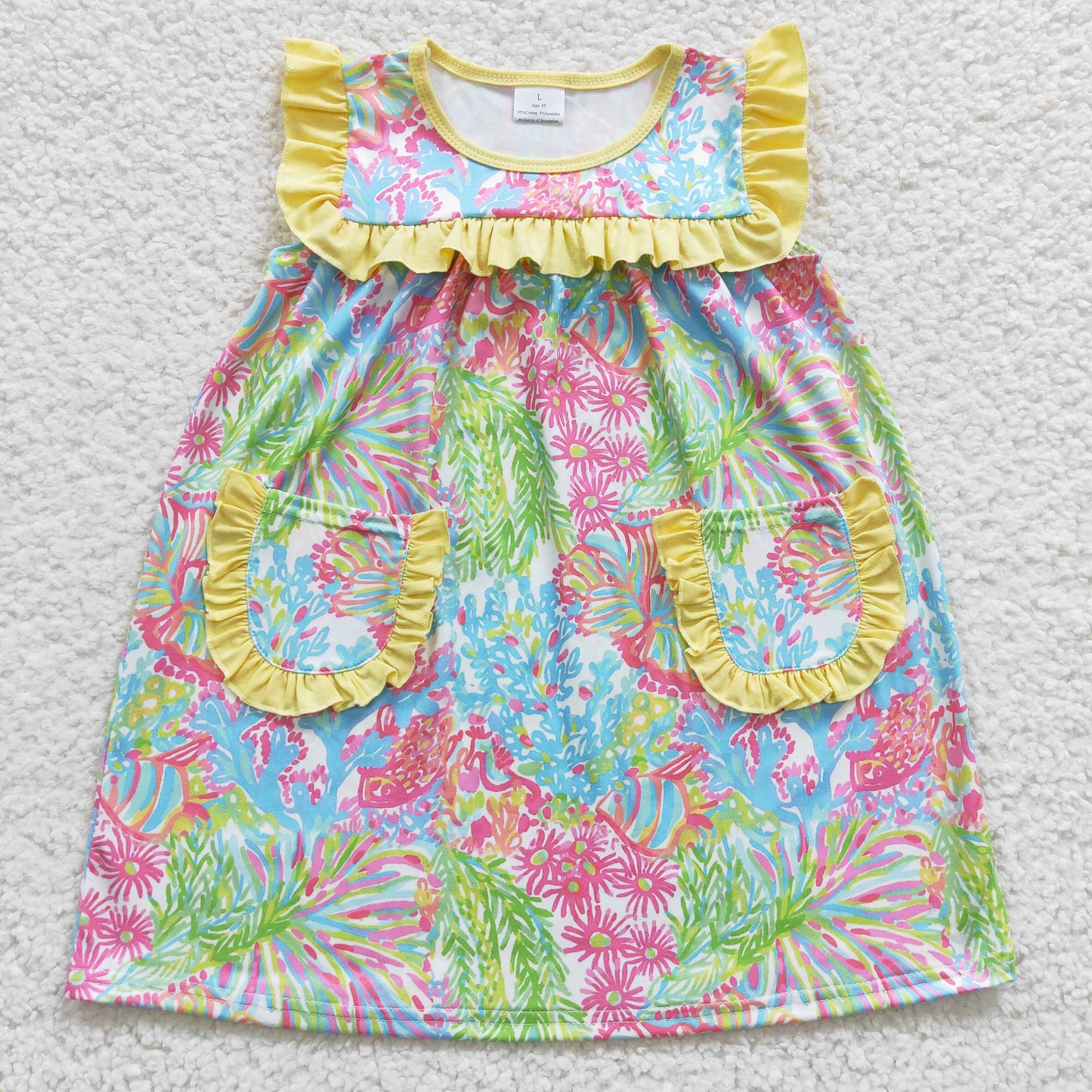 GSD0391 Flowers pockets sleeveless ruffles girls summer dress