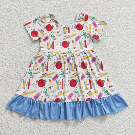 GSD0394 Short sleeves ruffle girls back to school dress