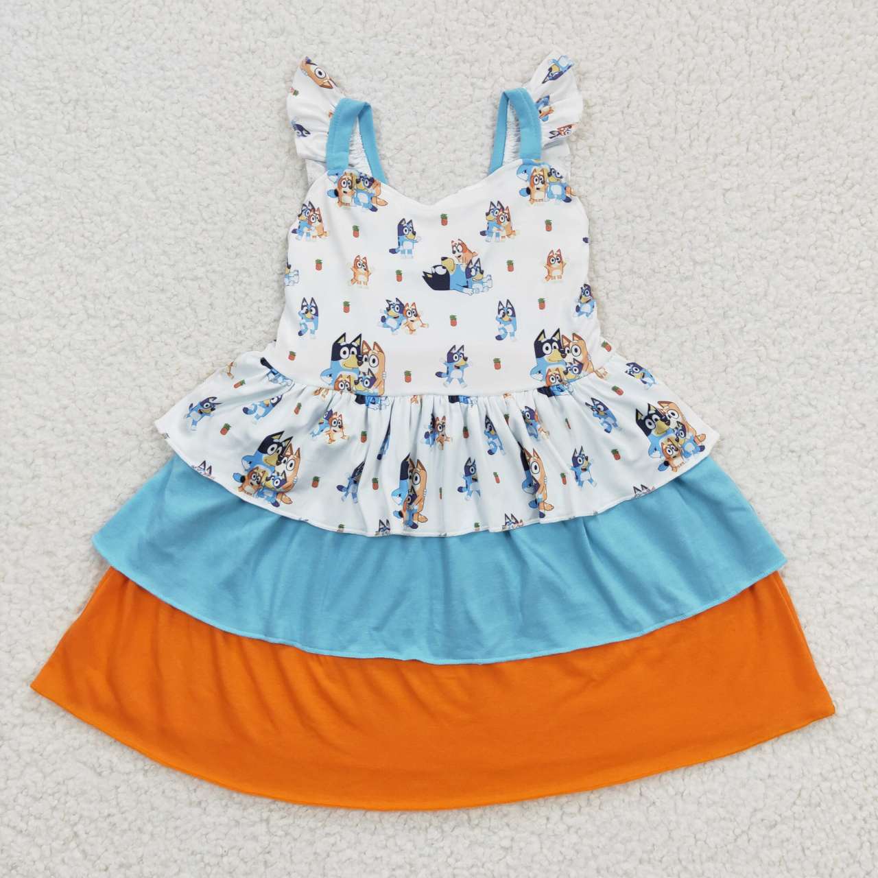 GSD0396 Blue cartoon dogs knee length girls summer dress