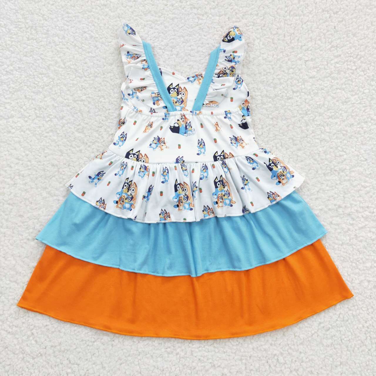 GSD0396 Blue cartoon dogs knee length girls summer dress