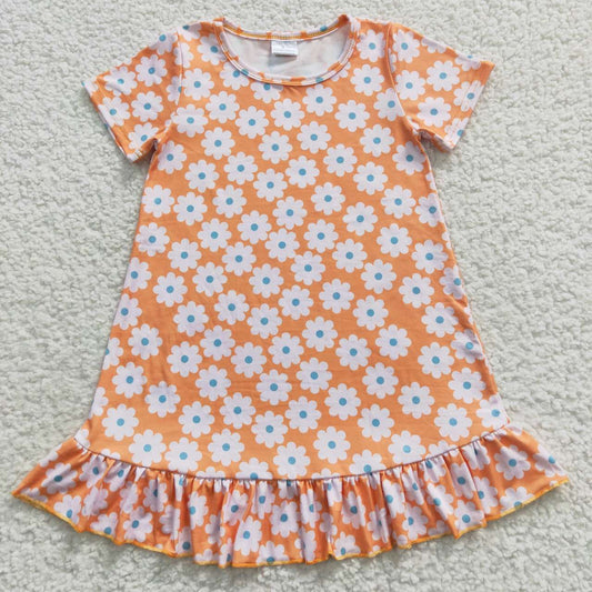 GSD0399 Orange flowers short sleeve girls summer dress