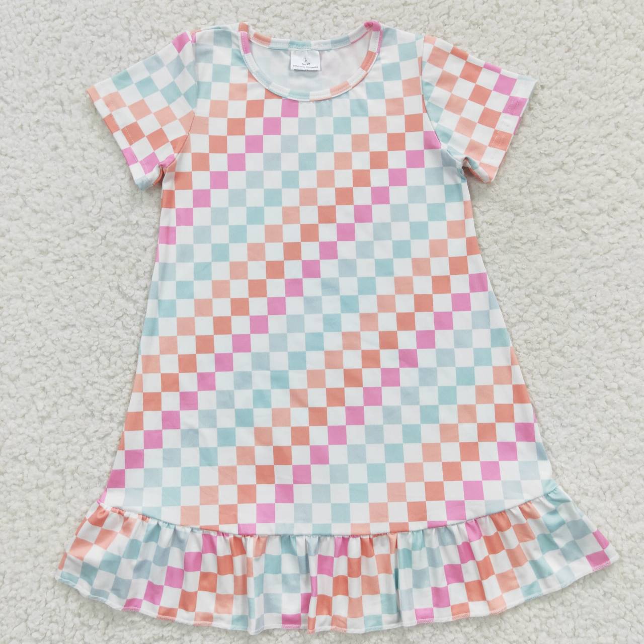 GSD0401 Colorful gingham short sleeve girls summer dress