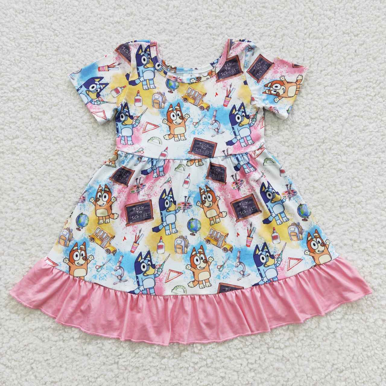 GSD0411 Girls pink cartoon dog back to school dress