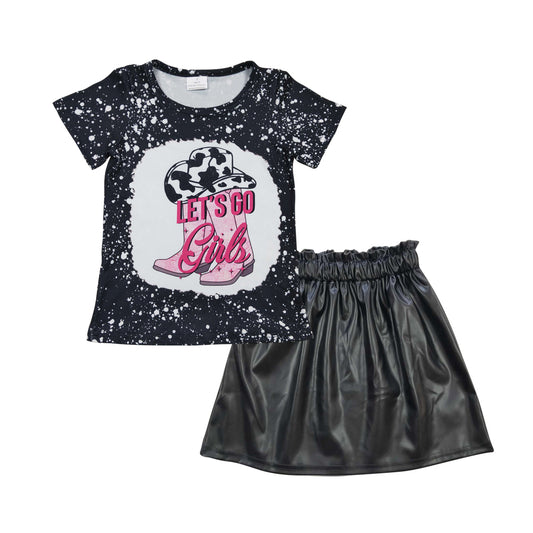 GSD0417 Let's go girls western top black leather skirt clothes set