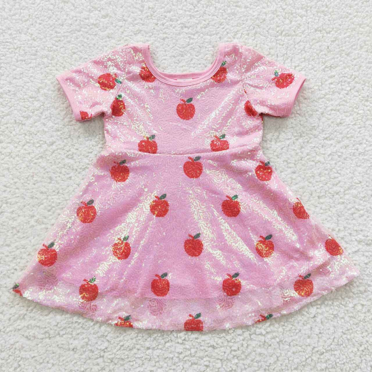 GSD0437 Girls Back To School Apple Sequin Knee Length Dress