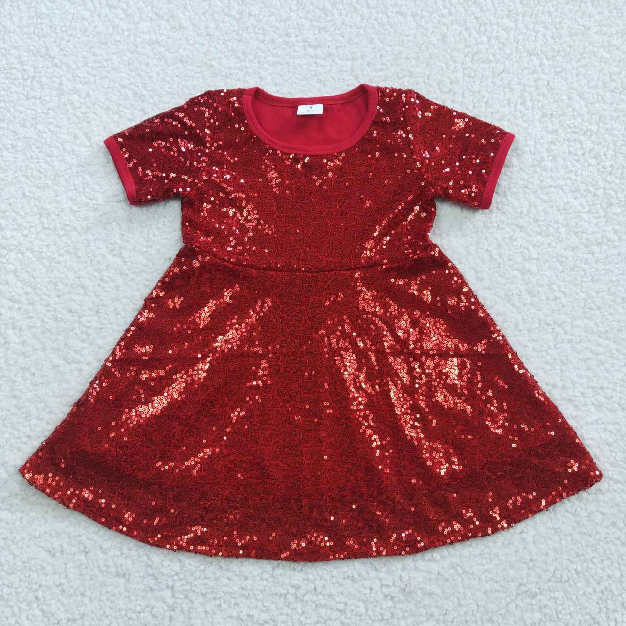 GSD0446 Girls red sequin knee length dress