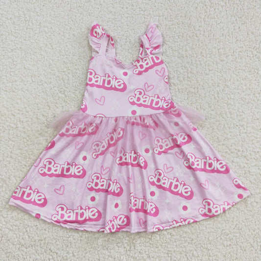 GSD0463 Pink BA girls tulle knee length dress