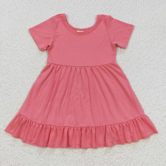 GSD0475 Girls watermelon red cotton ruffle knee length dress