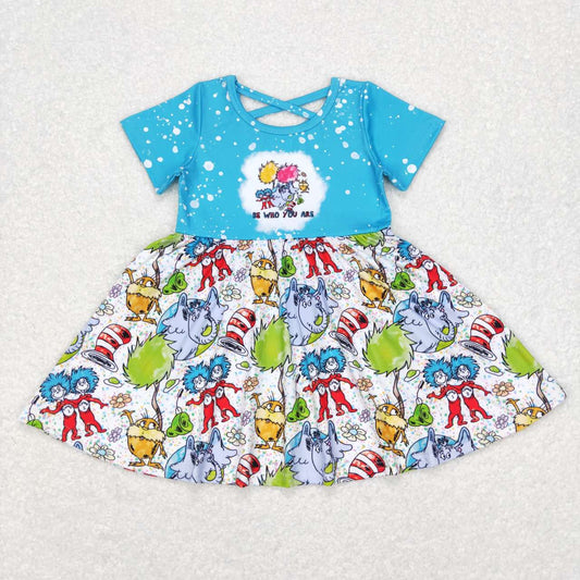 GSD0495 Be Who You Are Blue Top Elephant Dr.Reading Print Girls Knee Length Dress