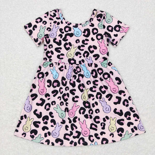 GSD0508 Colorful Bunny Leopard Print Knee Length Easter Dress