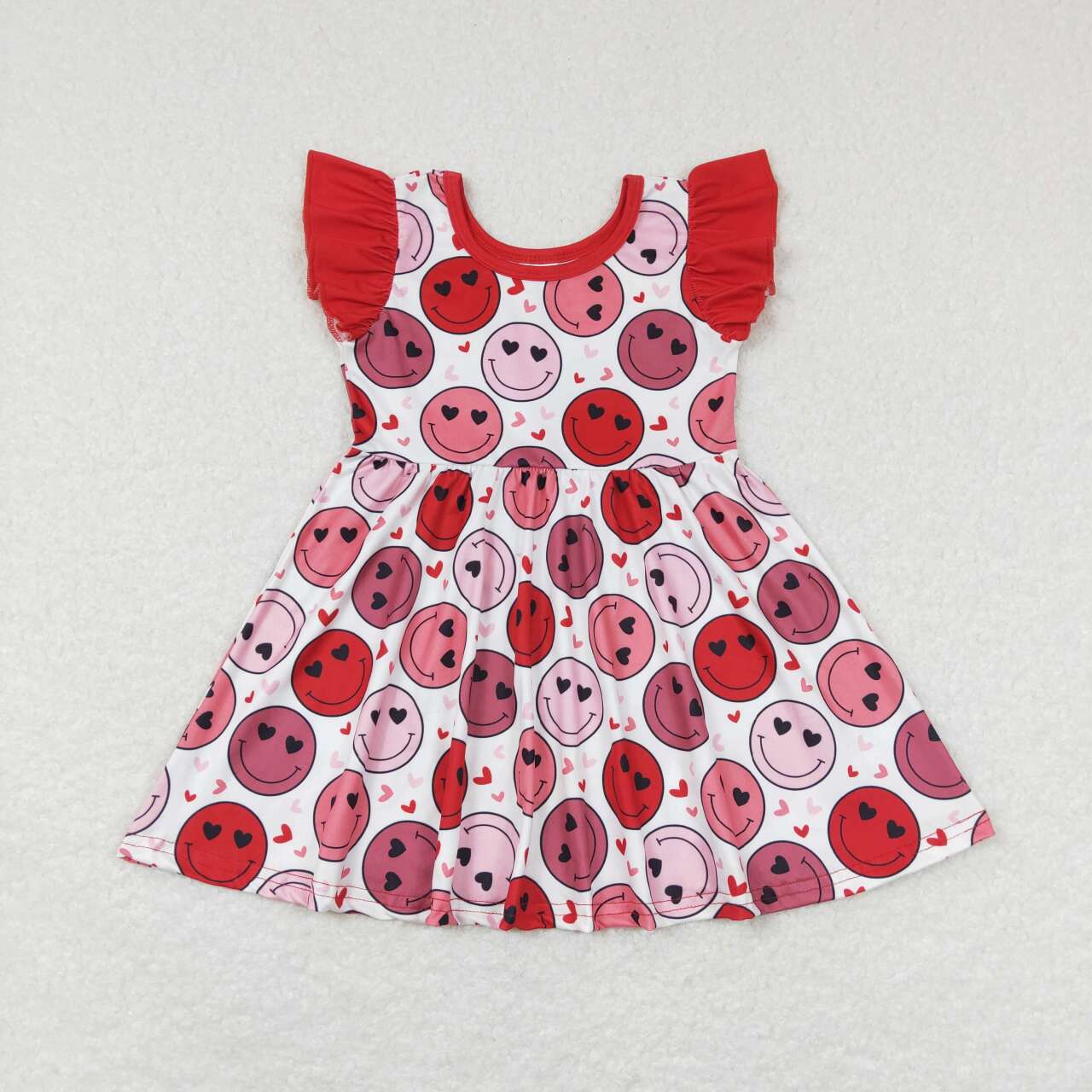 GSD0513 Smiling Face Heart Print Girls Knee Length Valentine's Dress