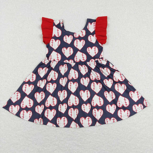 GSD0514 Baseball Heart Print Girls Knee Length Dress