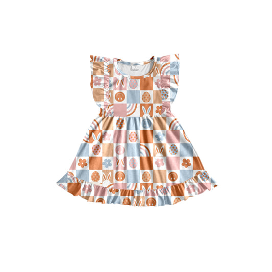 (Pre-order)GSD0515 Smiling Face Bunny Print Girls Easter Dress