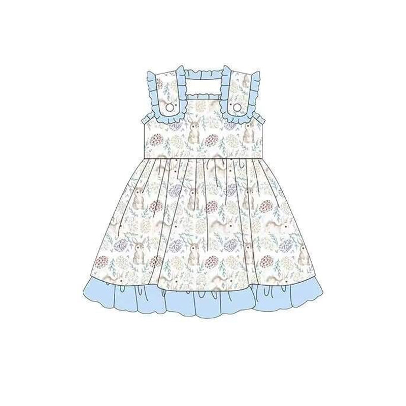 (Pre-order)GSD0517 Cute Bunny Print Girls Knee Length Easter Dress