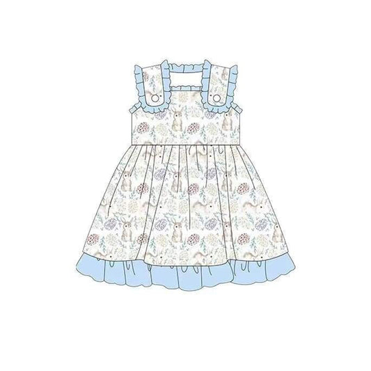 (Pre-order)GSD0517 Cute Bunny Print Girls Knee Length Easter Dress