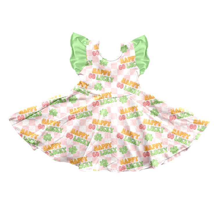 (Pre-order)GSD0519 Happy Go Lucky Print Girls Knee Length St. Patrick's Dress