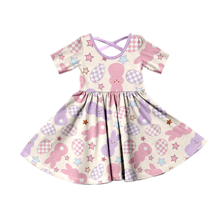 (Pre-order)GSD0527 Bunny Egg Print Knee Length Easter Dress