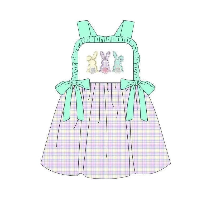 (Pre-order)GSD0536 Bunny Print Girls Knee Length Easter Dress