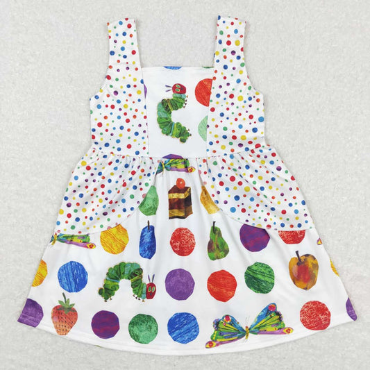 GSD0545 Hungry Caterpillar Colorful Dots Print Girls Knee Length Dress