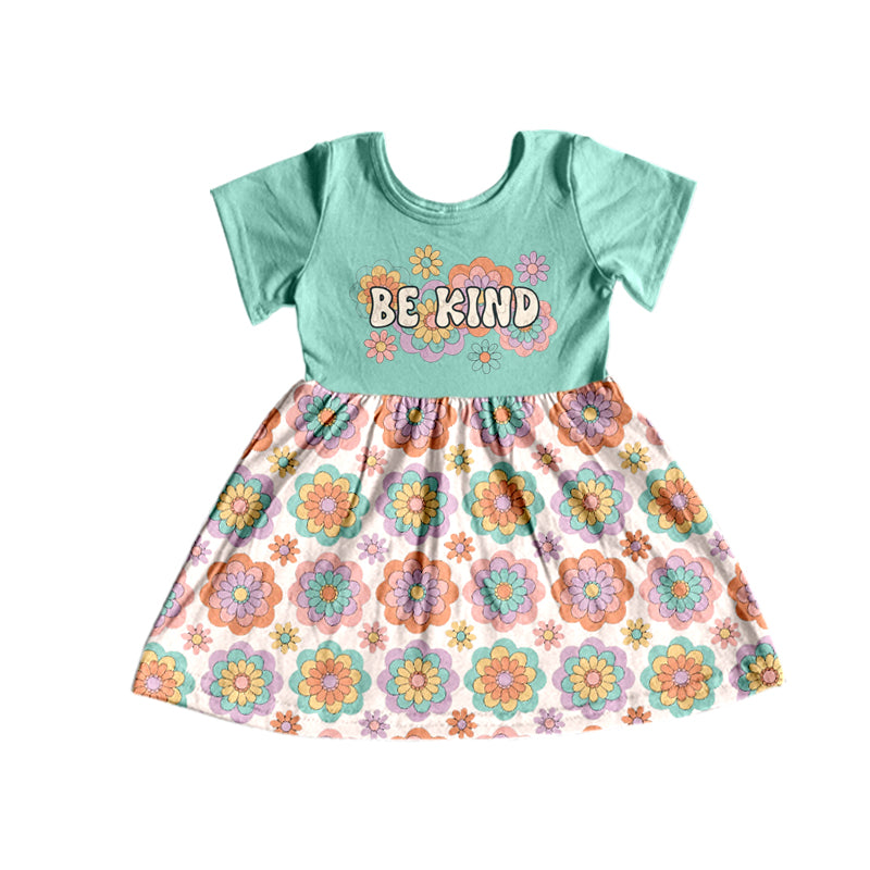 (Pre-order)GSD0549 Be Kind Flowers Print Girls Knee Length Dress