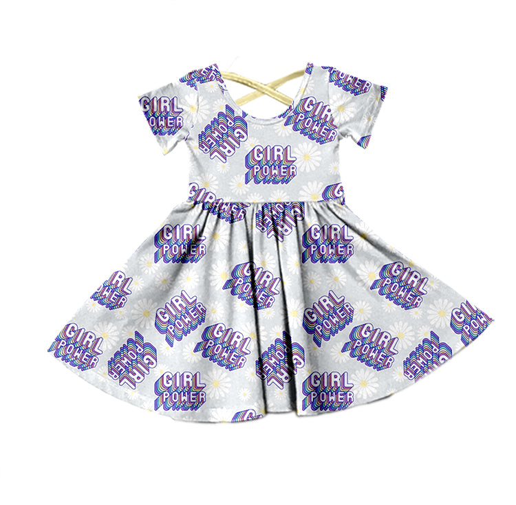 (Pre-order)GSD0550 Girl Power Flowers Print Girls Knee Length Dress