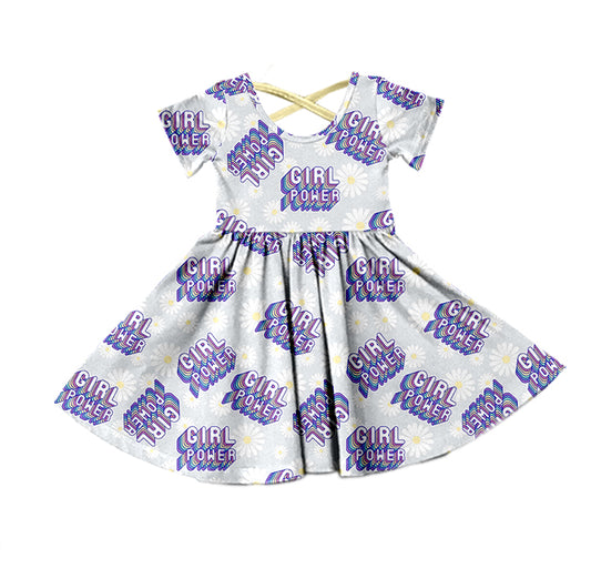 (Pre-order)GSD0550 Girl Power Flowers Print Girls Knee Length Dress