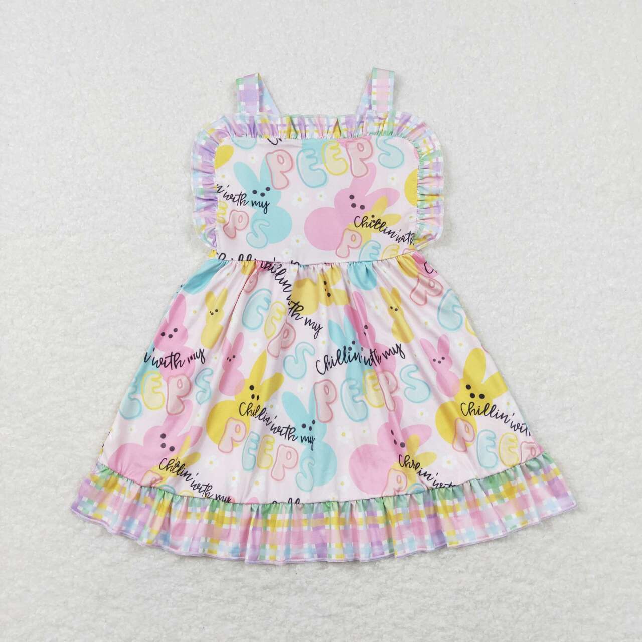 GSD0551 Colorful Bunny Print Girls Knee Length Easter Dress