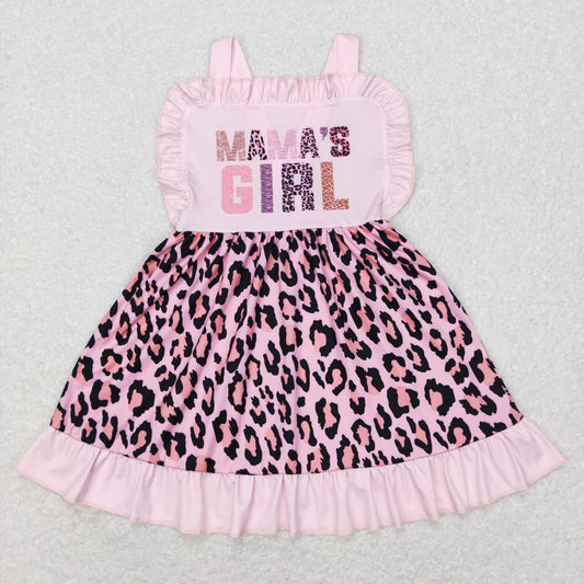 GSD0555 MAMA'S Girl Pink Leopard Print Girls Knee Length Dress