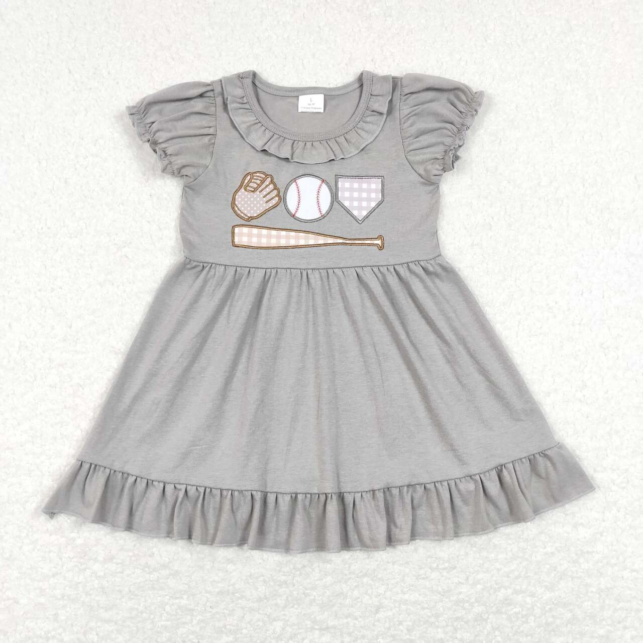 GSD0574 Grey Baseball Embroidery Girls Summer Knee Length Dress