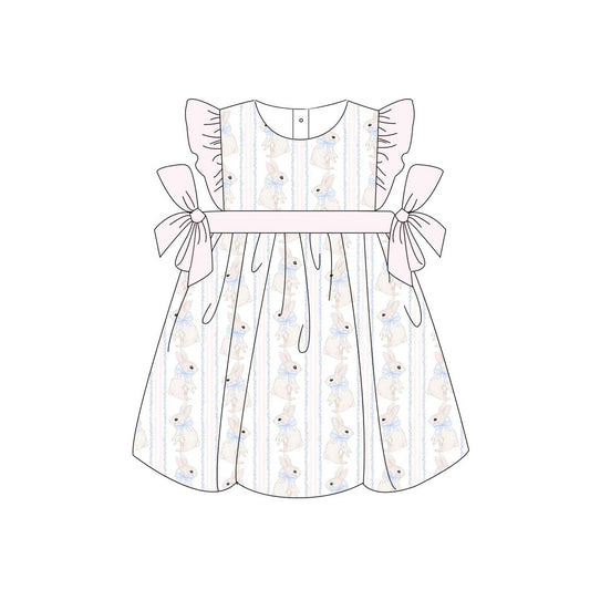 (Pre-order)GSD0576 Bunny Print Girls Easter Knee Length Dress