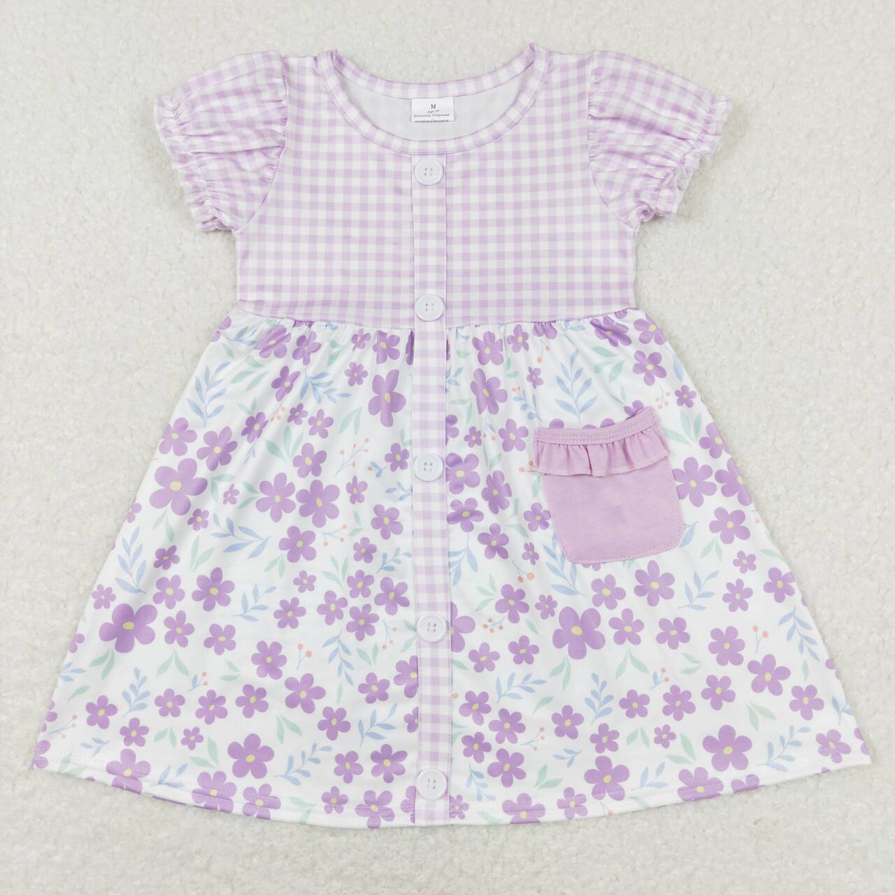 GSD0577 Purple Flowers Print Girls Knee Length Dress