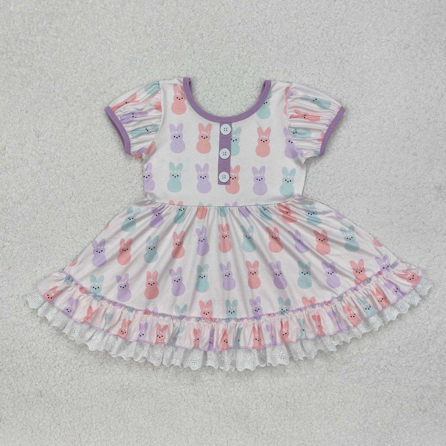 GSD0583 Bunny Print Girls Knee Length Easter Dress