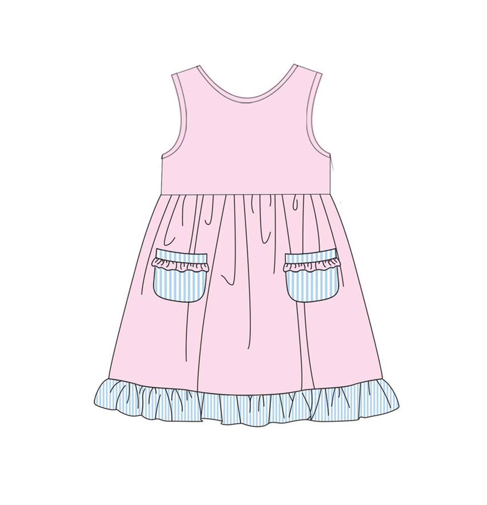 GSD0608 Pink Pockets Girls Knee Length Dress