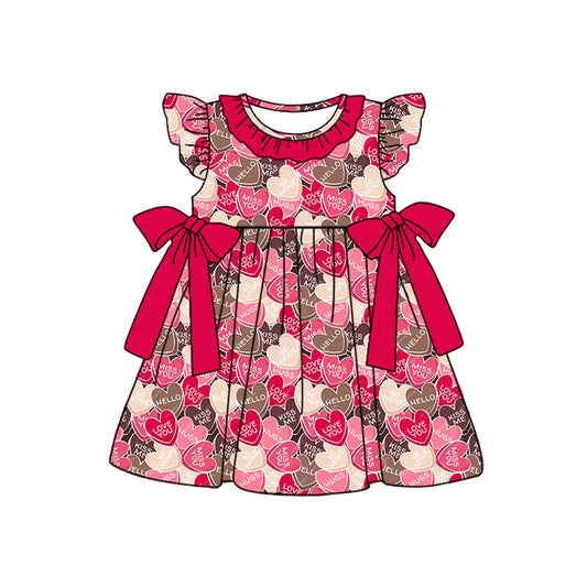 (Pre-order)GSD0614 LOVE YOU Heart Print Girls Knee Length Valentine's Dress