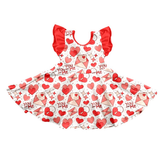 (Pre-order)GSD0615 Heart Love Letter Print Girls Knee Length Valentine's Dress