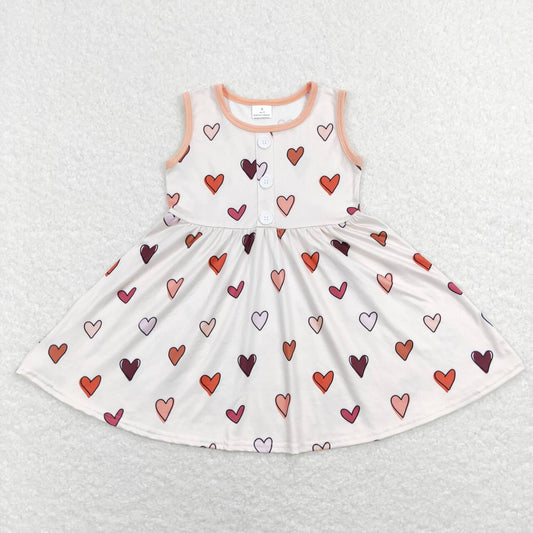 GSD0617 Heart Print Girls Knee Length Valentine's Dress