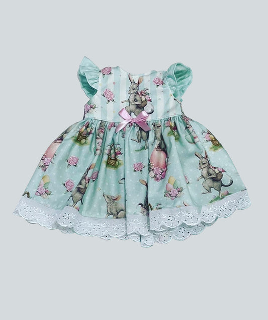 (Pre-order)GSD0618 Bunny Flowers Print Girls Knee Length Easter Dress