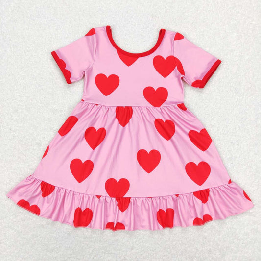 GSD0629 Heart Print Girls Valentine's Knee Length Dress