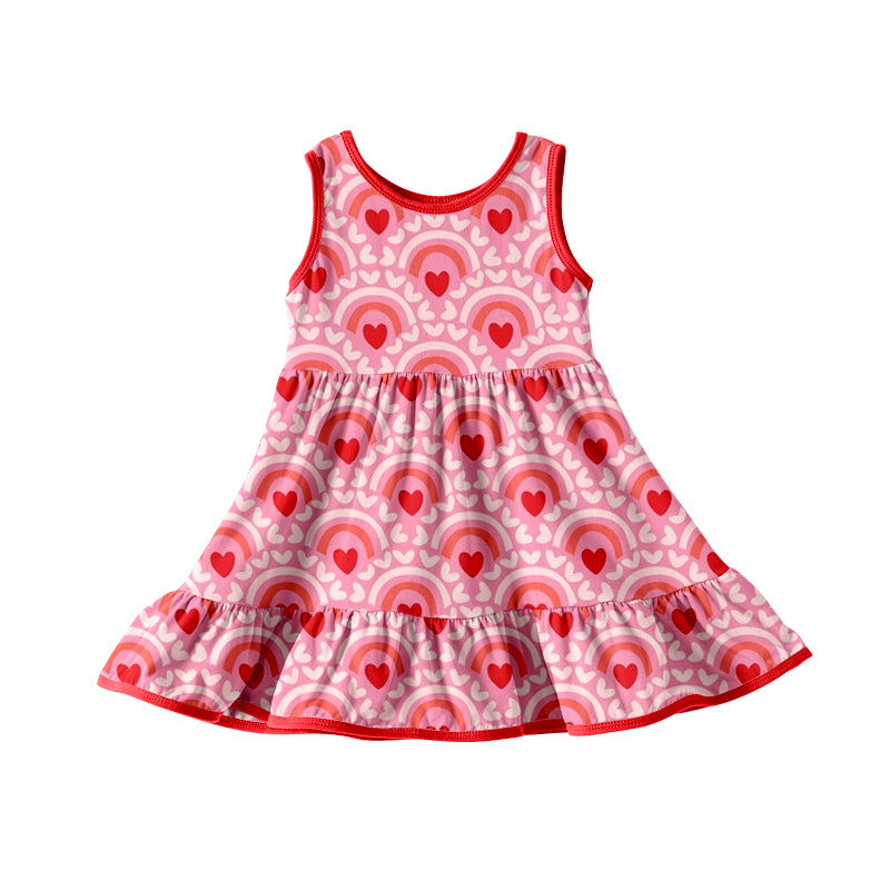 (Pre-order)GSD0689 Heart Rainbow Print Girls Valentine's Knee Length Dress