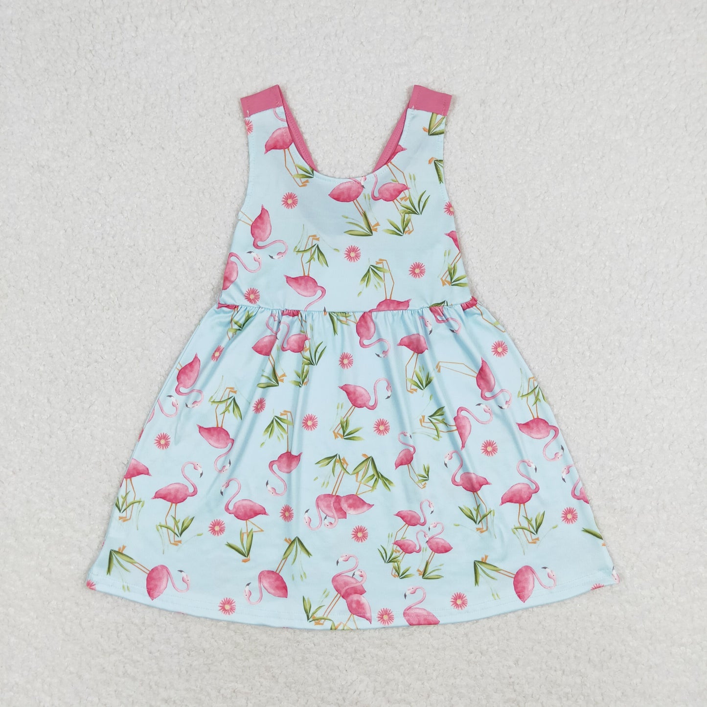 GSD0693 Flamingo Print Girls Summer Knee Length Dress