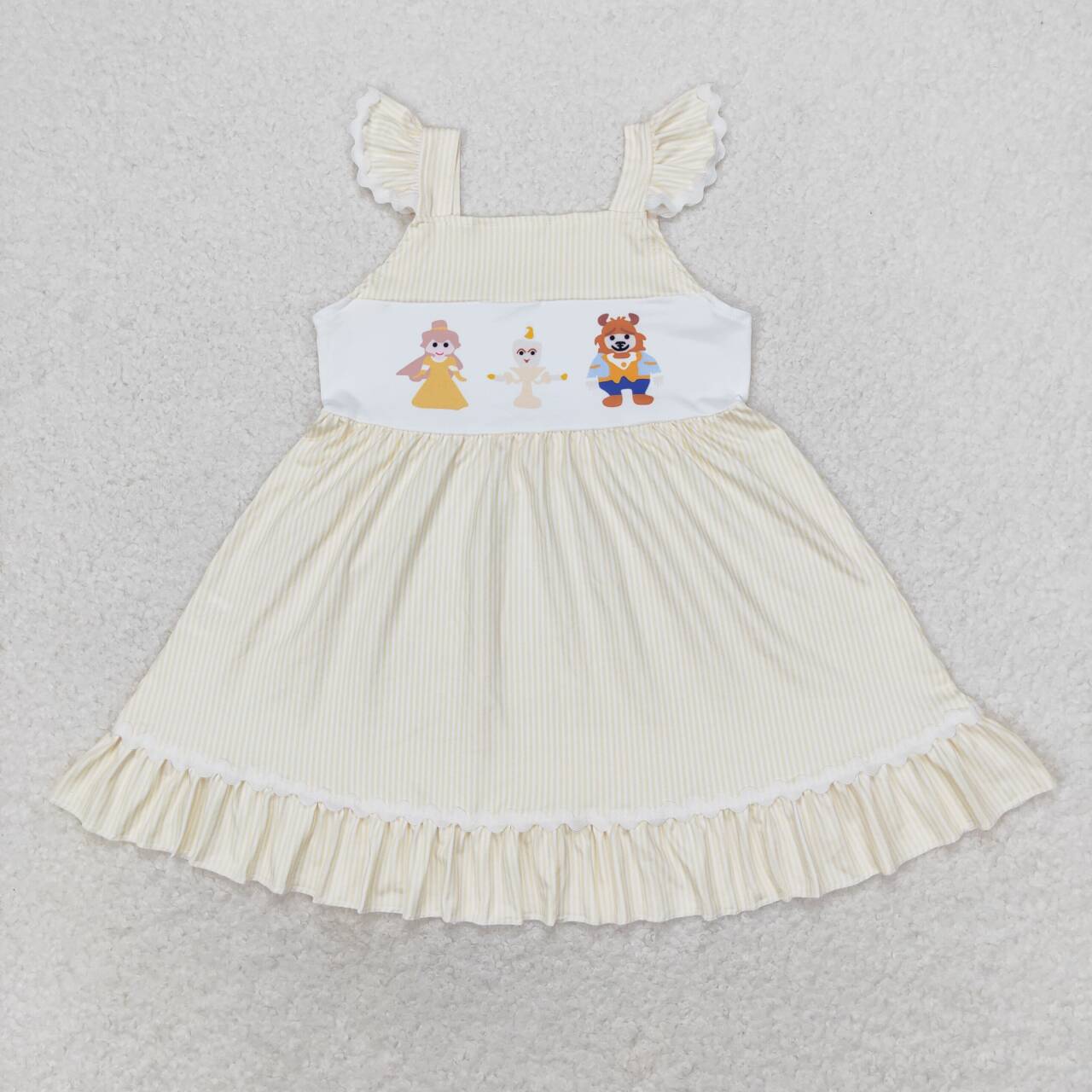 GSD0695 Cartoon Princess Stripes Print Girls Knee Length Summer Dress