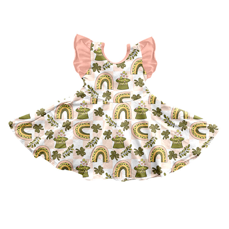 (Pre-order)GSD0696 Quatrefoil Rainbow Hat Print Girls St. Patrick's Dress