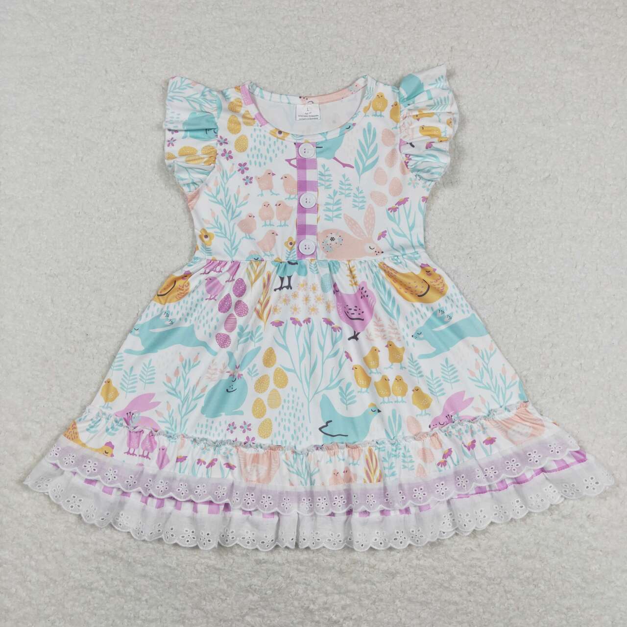 GSD0701 Bunny Flowers Print Girls Easter Knee Length Dress
