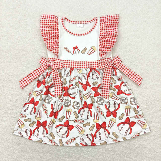 GSD0712 Baseball Print Girls Knee Length Summer Dress