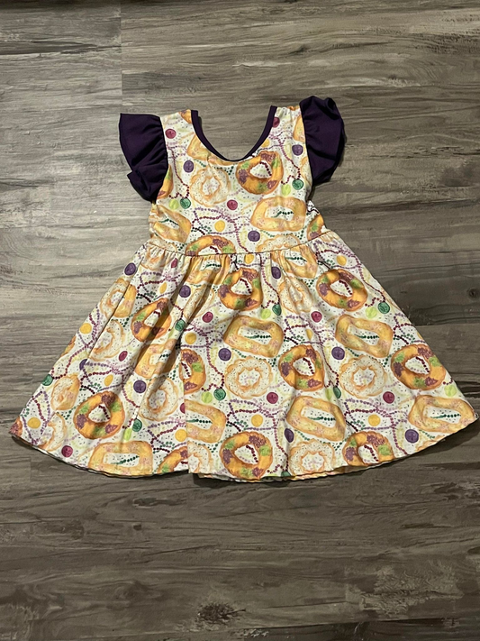 (Pre-order)GSD0715 Donut Print Girls Mardi Gras Knee Length Dress