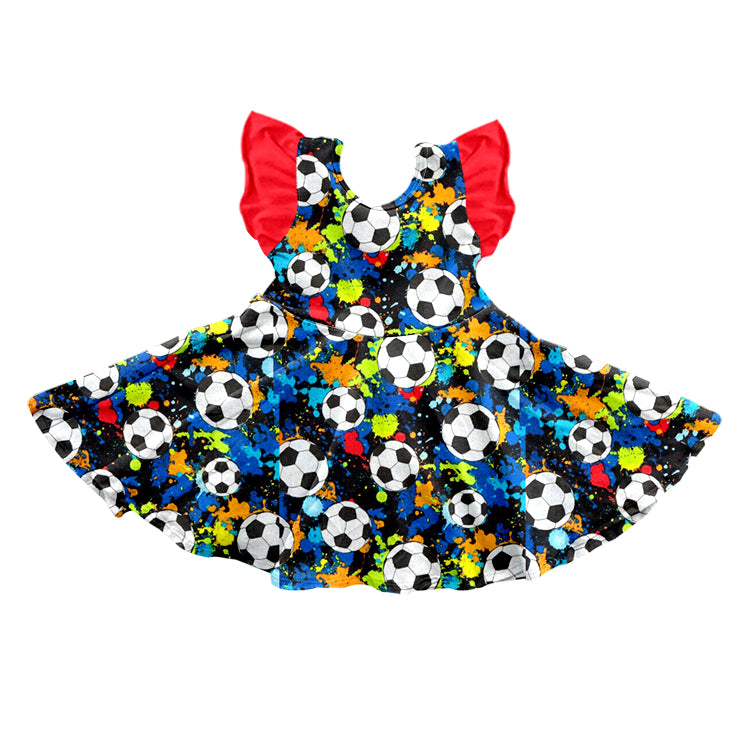 (Pre-order)GSD0735 Soccer Print Girls Summer Knee Length Dress